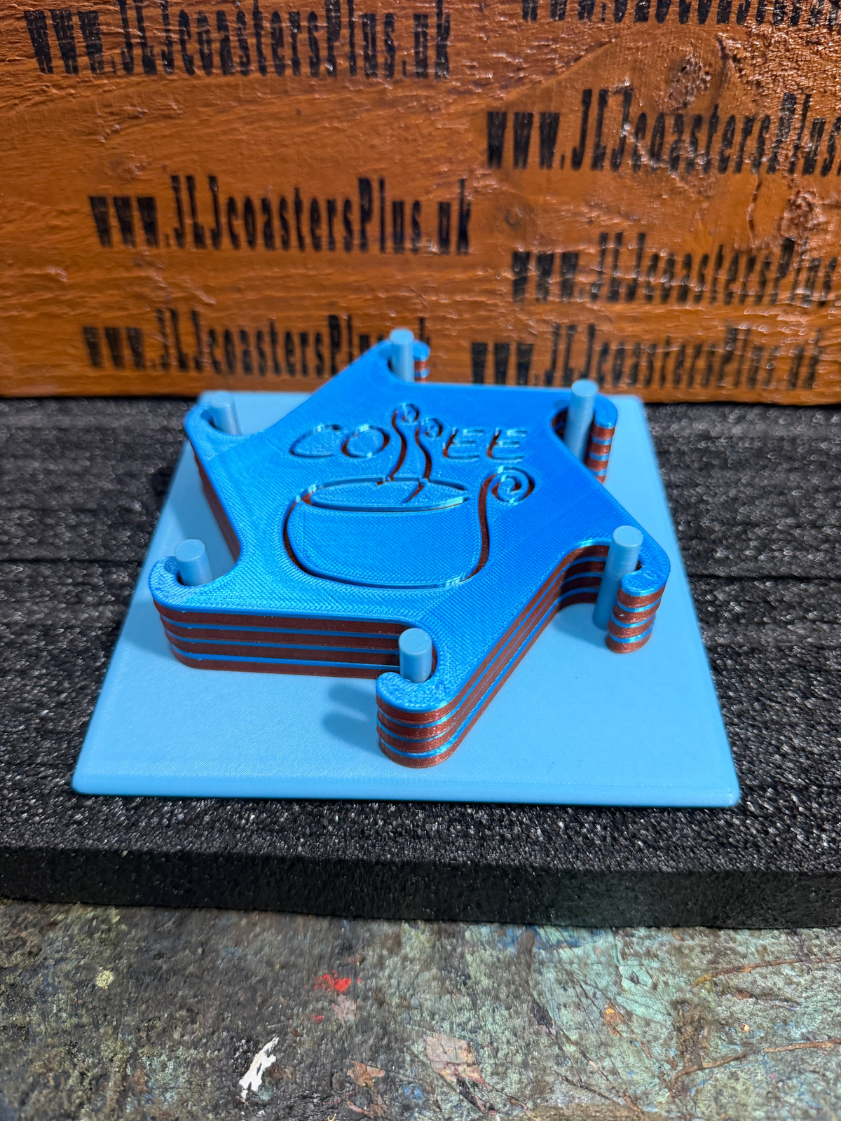 Interlock blue coffee coasters 3D printed x 4