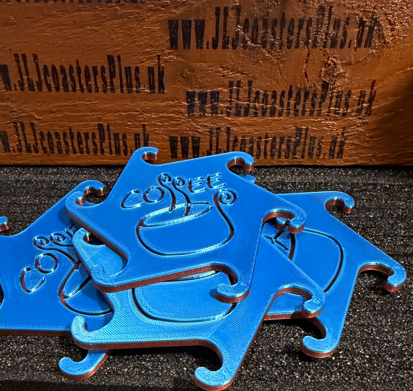 Interlock blue coffee coasters 3D printed x 4