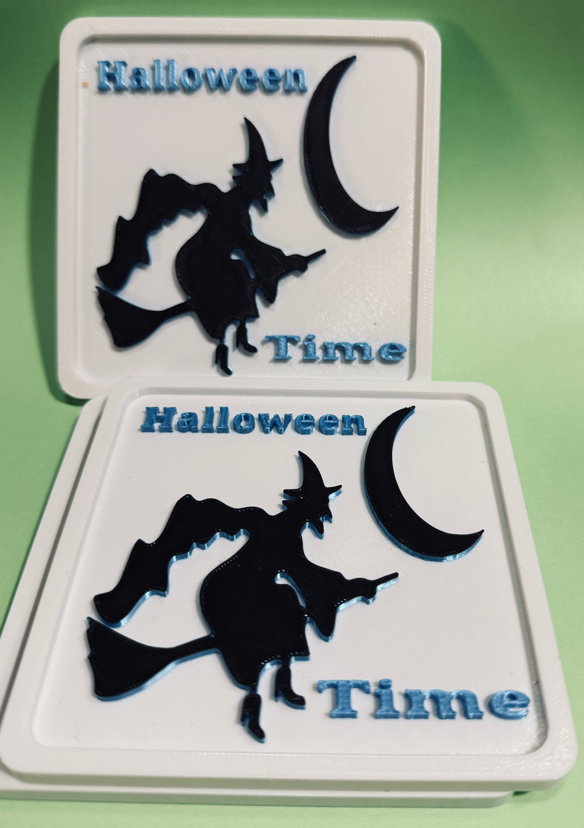 Halloween Witch Coasters Set of 4 – Witch on Broom & Moon – Spooky Halloween Home Decor – Fun Witch Gift – Halloween Drink Coasters Witch Coasters