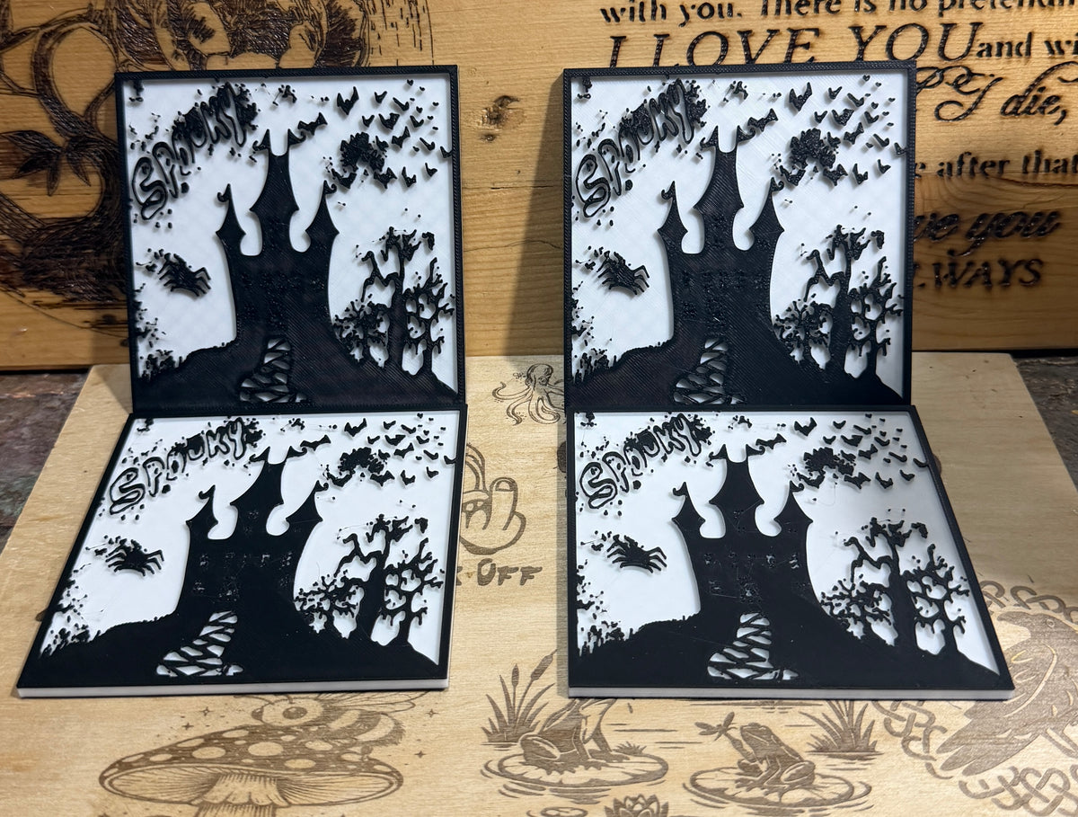 Halloween Haunted House Coasters Set of 4 Decor – Fun Witch Gift – Halloween Drink Coasters Witch Coasters