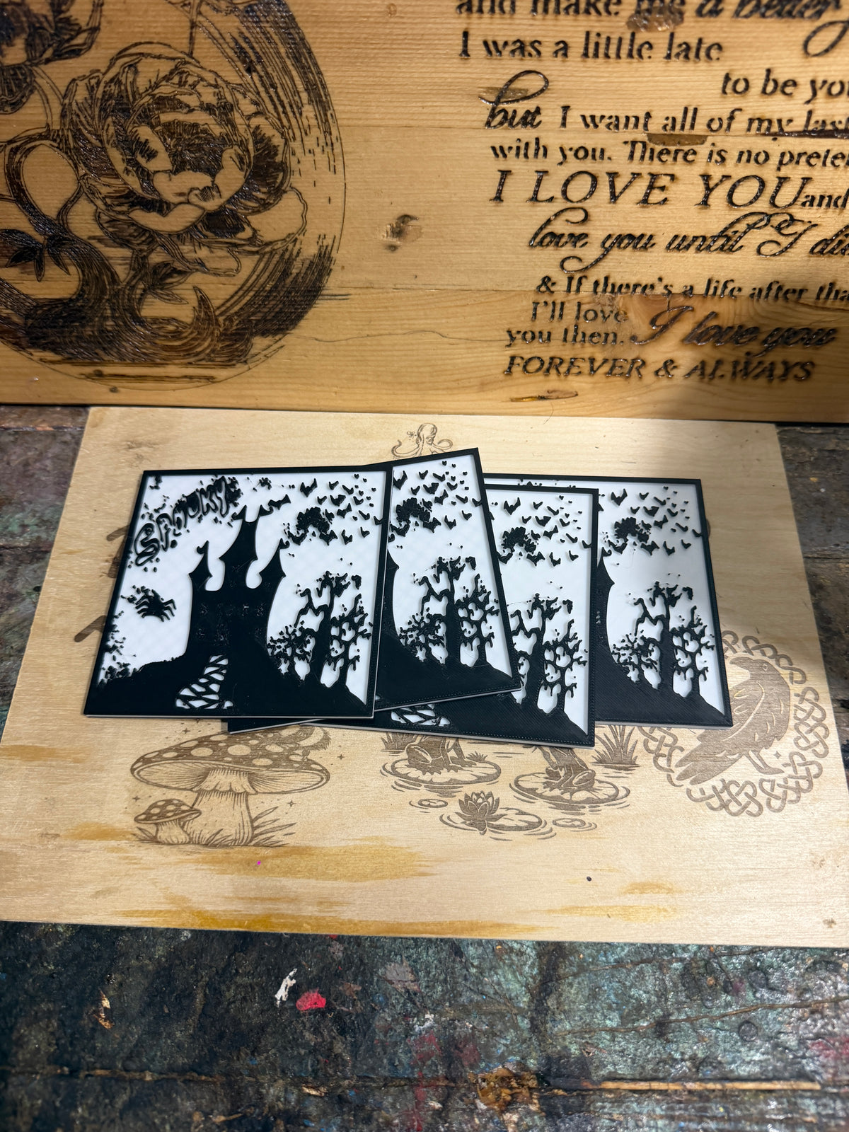 Halloween Haunted House Coasters Set of 4 Decor – Fun Witch Gift – Halloween Drink Coasters Witch Coasters