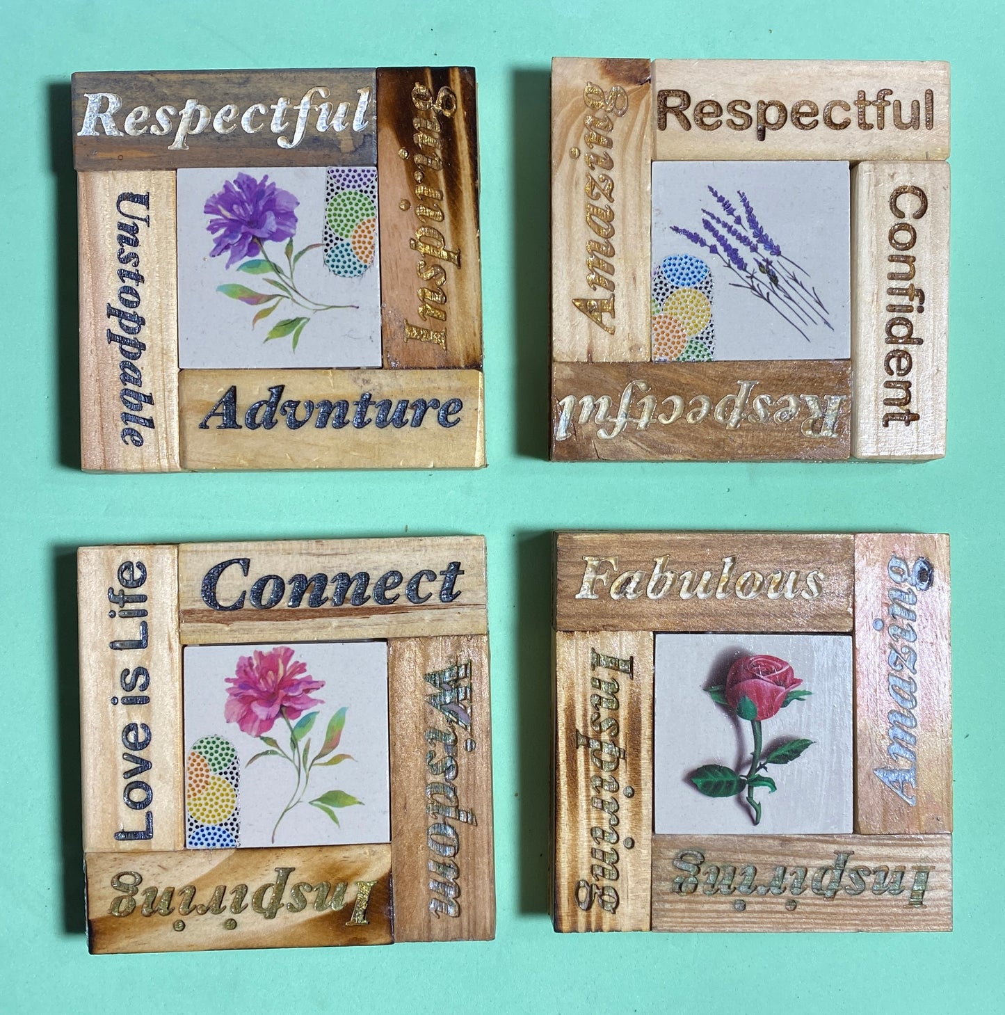 Positive thinking handmade coasters, set of 4 unique to JLJ coasters. Great gift, Birthdays and housewarming, good for the mancave or women.