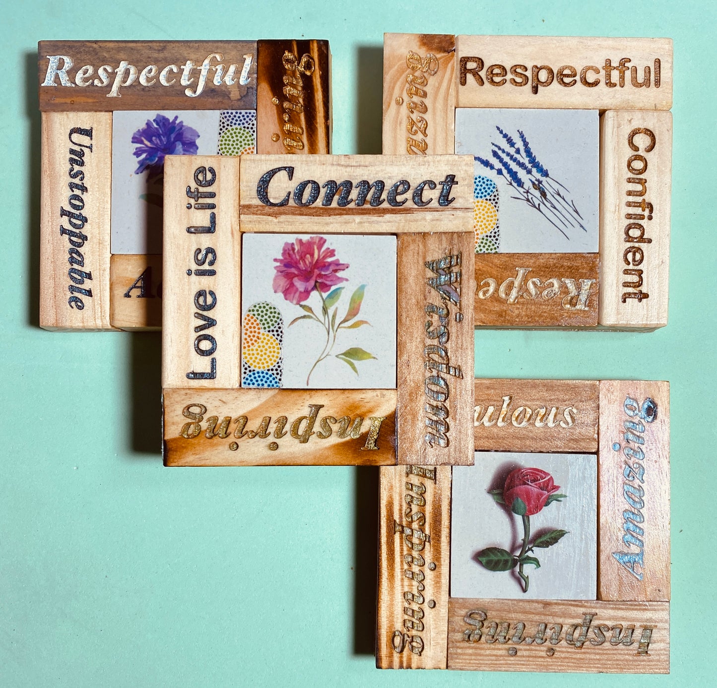 Positive thinking handmade coasters, set of 4 unique to JLJ coasters. Great gift, Birthdays and housewarming, good for the mancave or women.