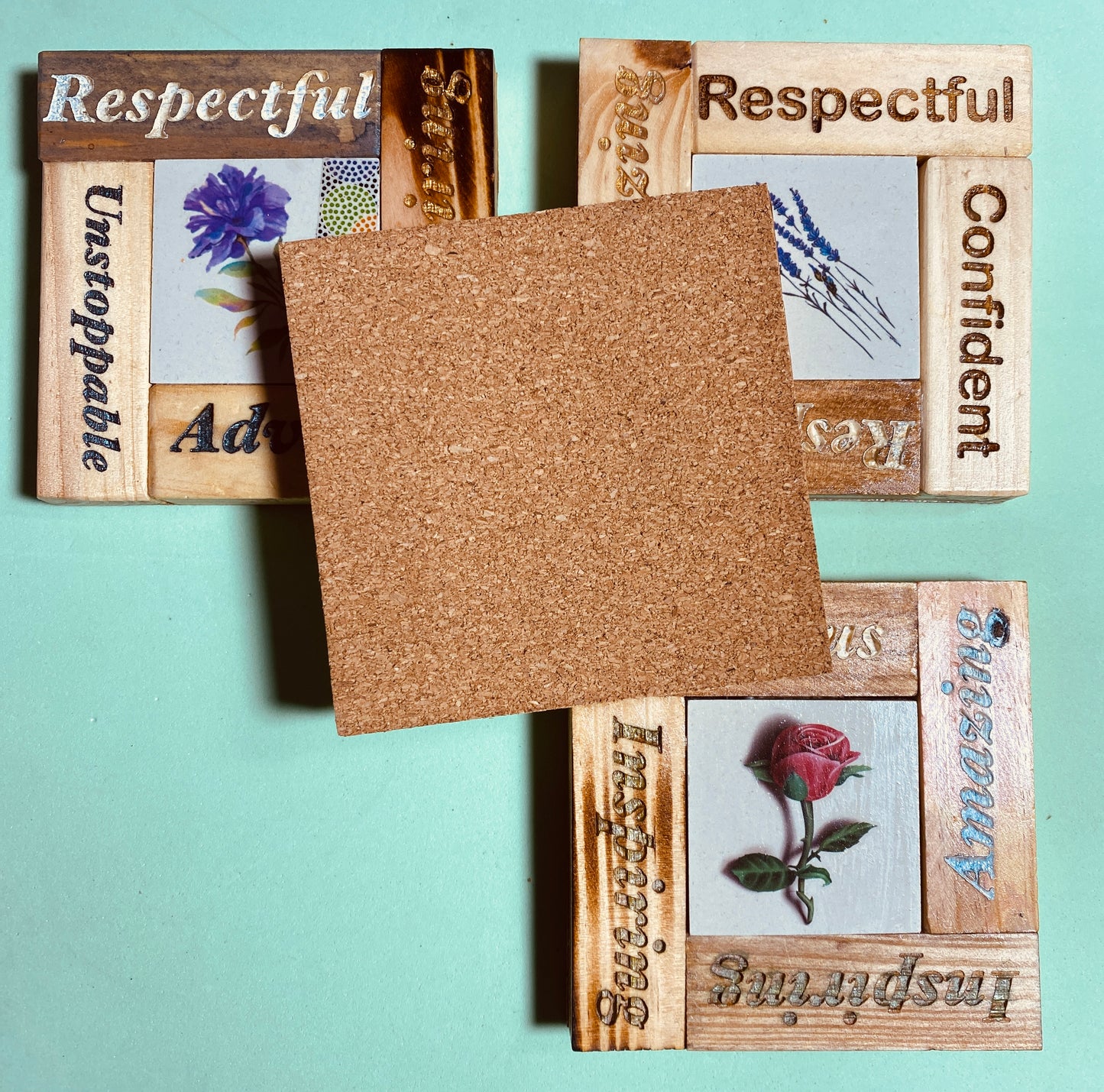 Positive thinking handmade coasters, set of 4 unique to JLJ coasters. Great gift, Birthdays and housewarming, good for the mancave or women.