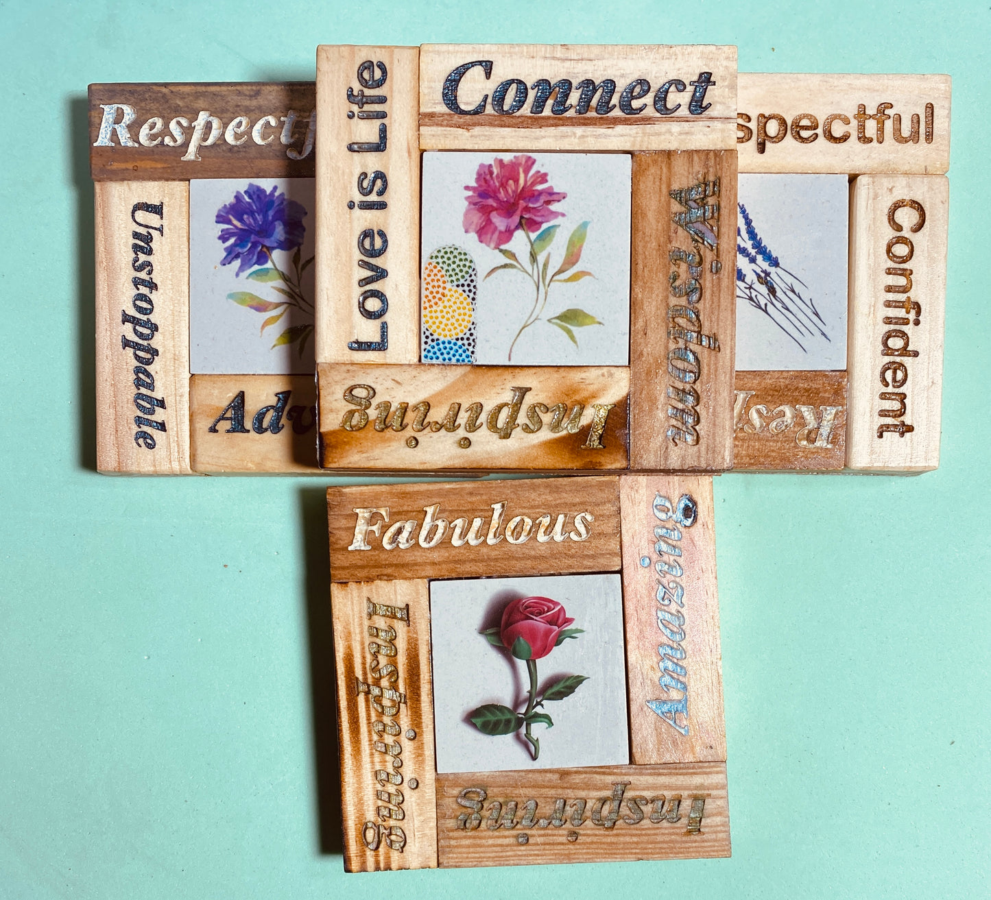 Positive thinking handmade coasters, set of 4 unique to JLJ coasters. Great gift, Birthdays and housewarming, good for the mancave or women.