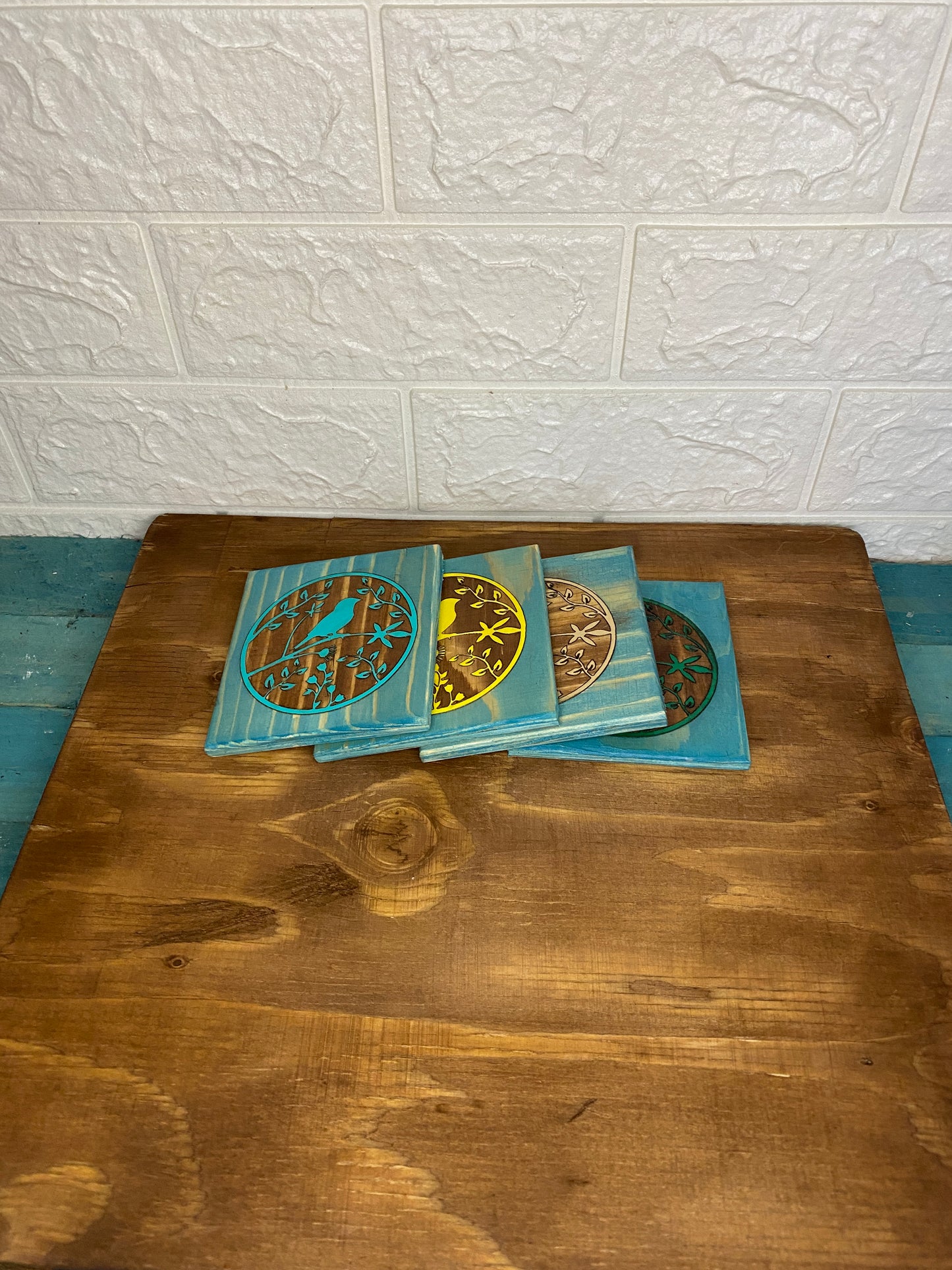Bird tree coasters. Handmade.