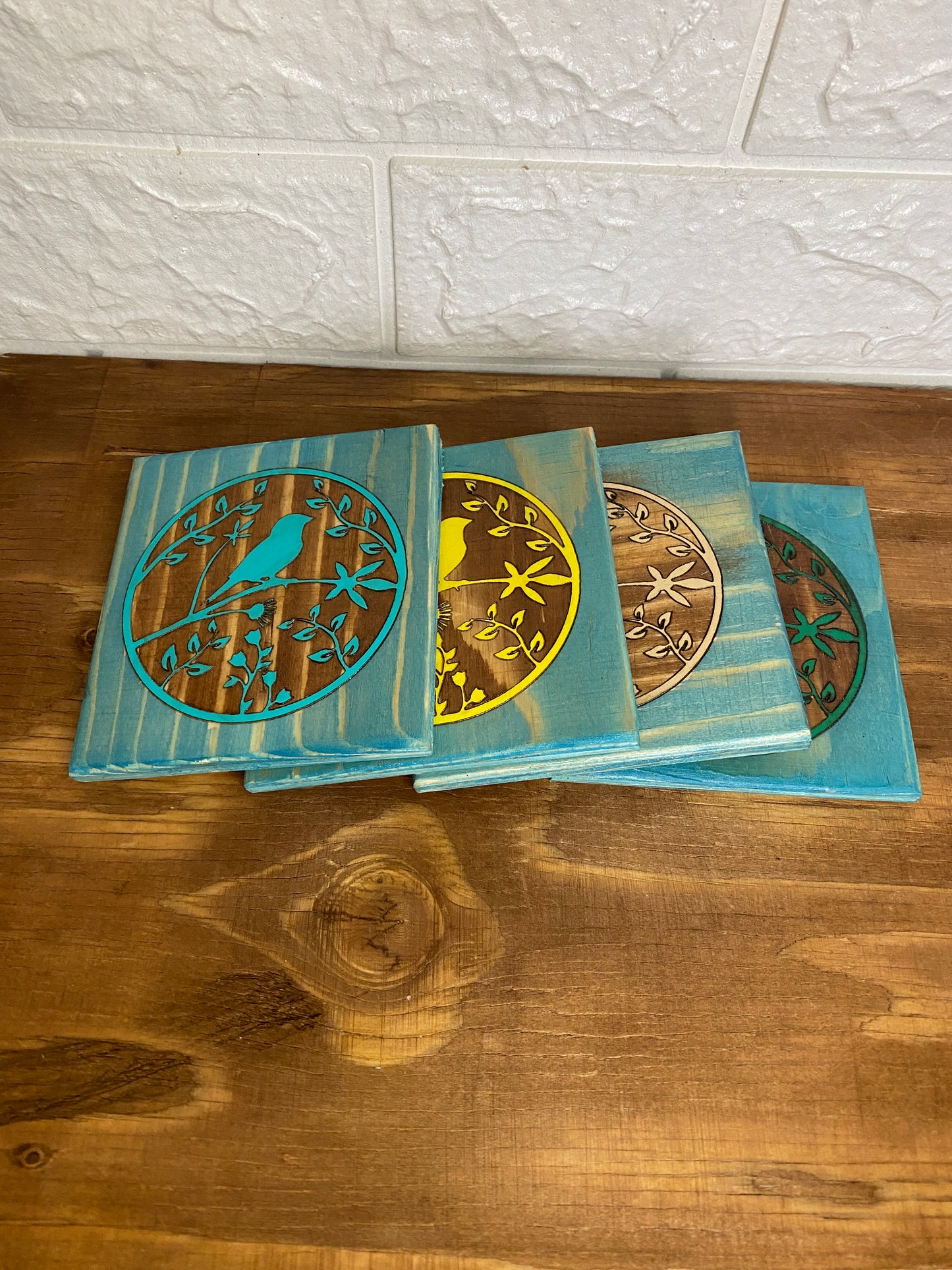 Bird tree coasters. Handmade.