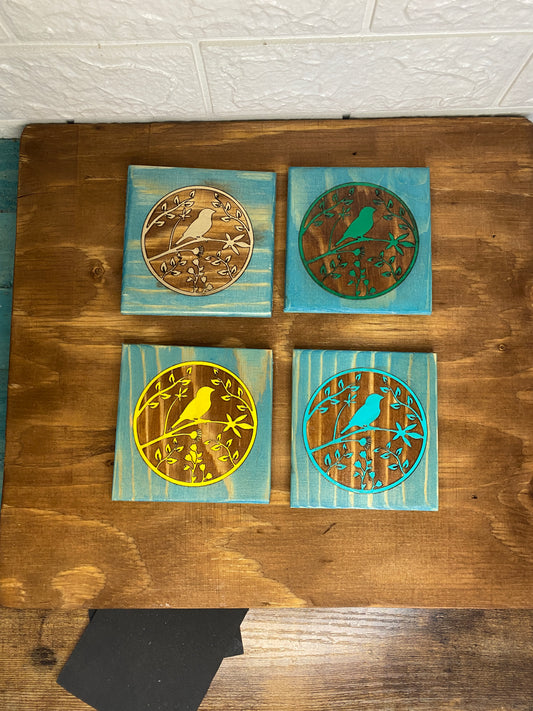 Bird tree coasters. Handmade.