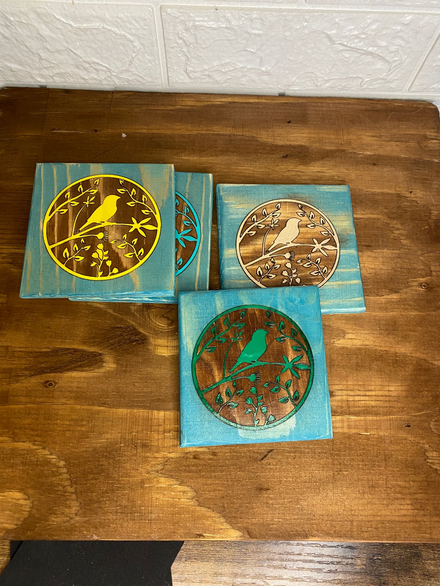 Bird tree coasters. Handmade.