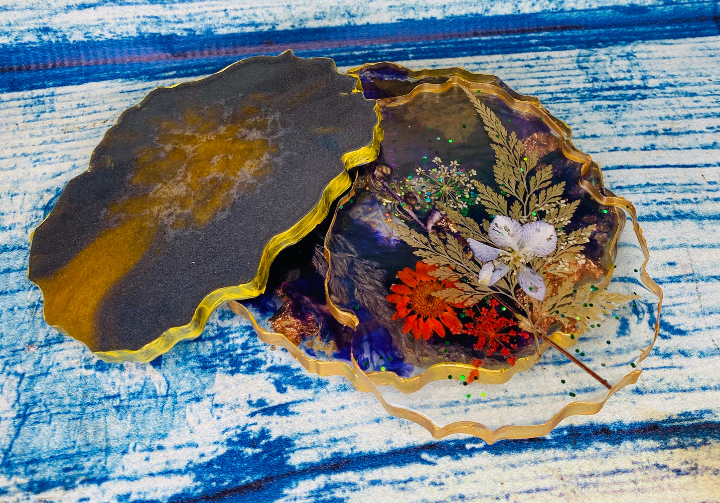 epoxy resin wildflowers x 4 coasters
