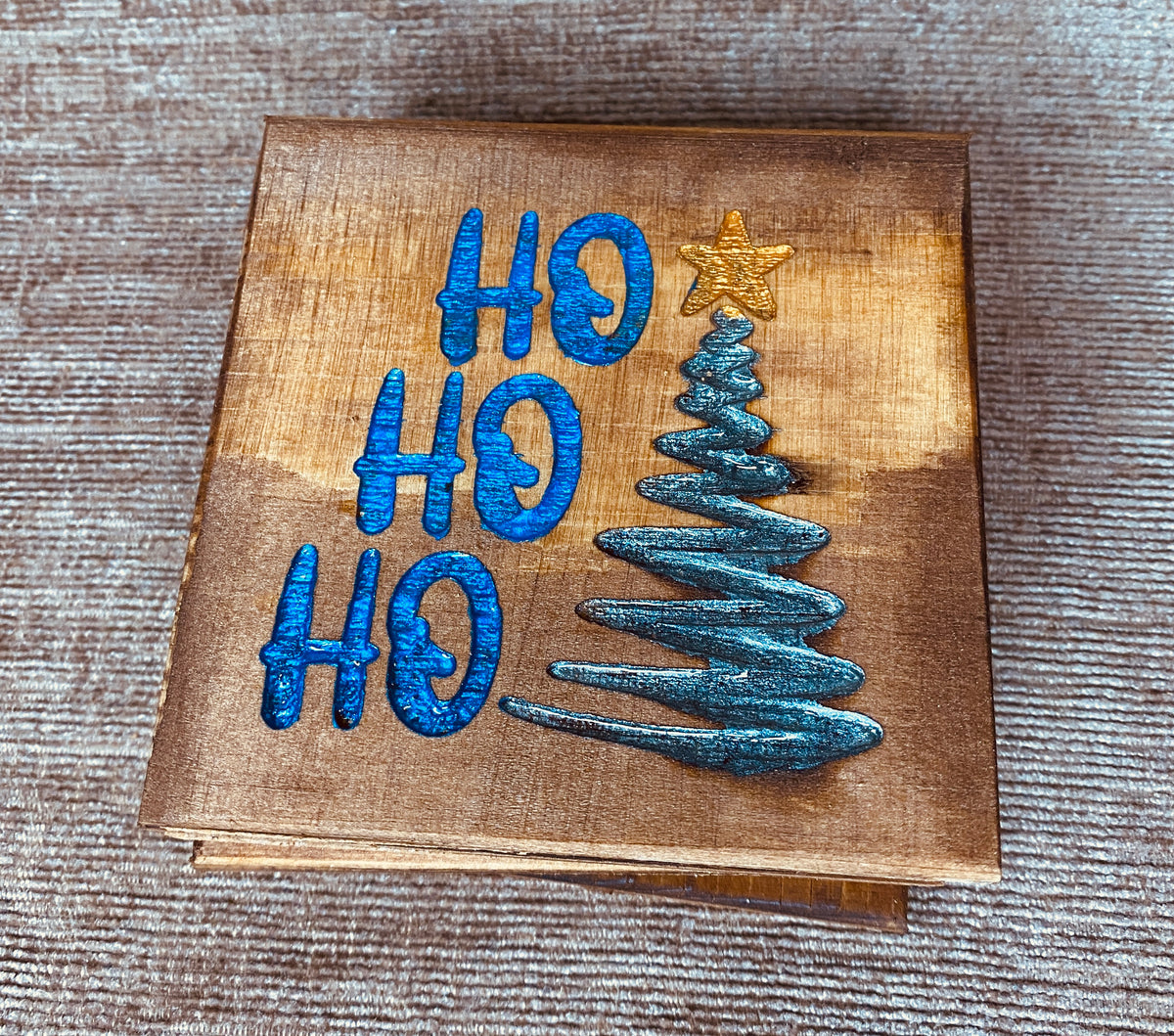 Ho Ho Ho Christmas tree coasters.