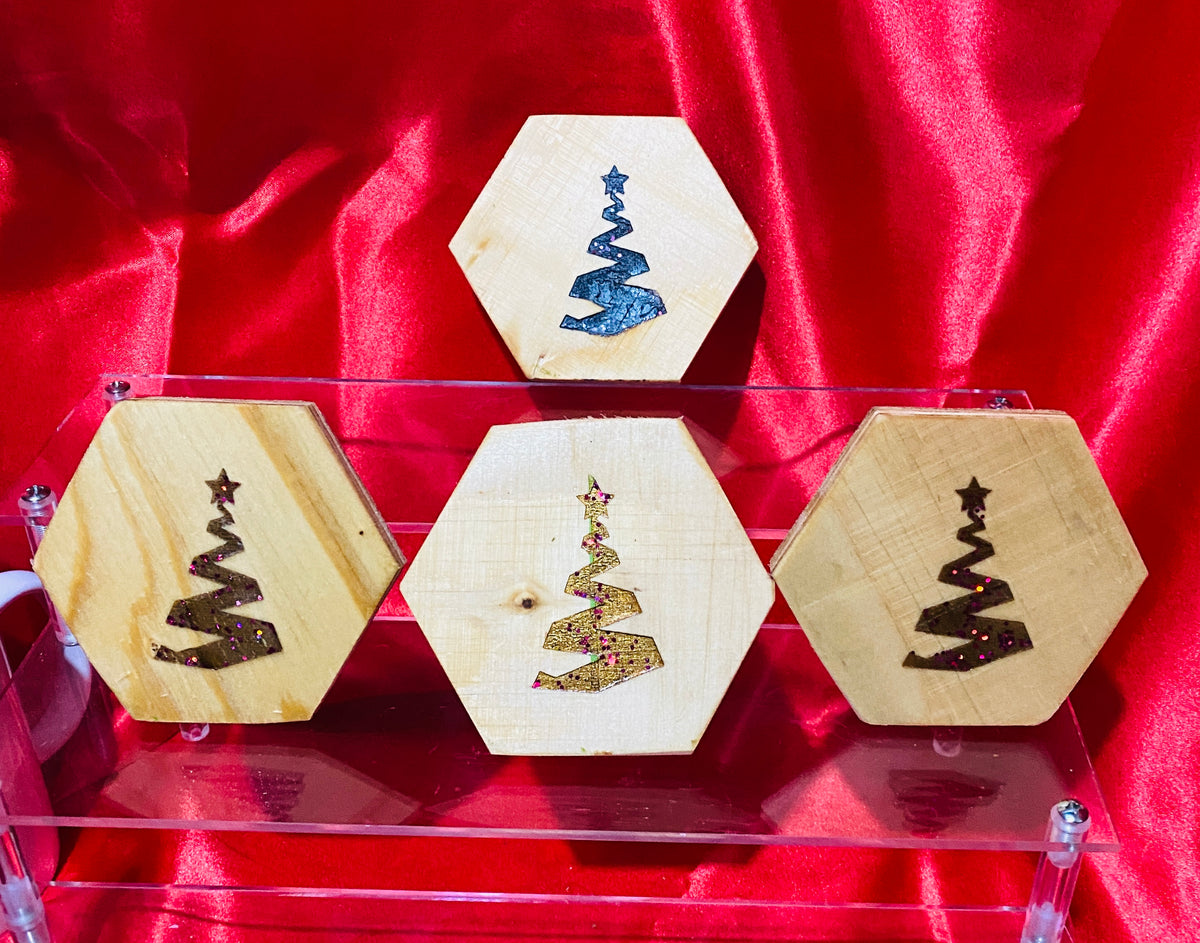 Christmas Tree Hexagon coasters