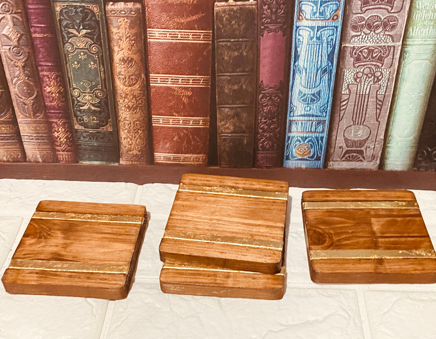Chunky gold strip coasters x 4