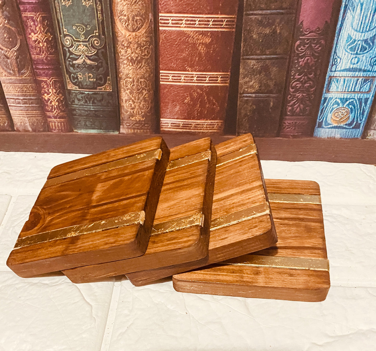 Chunky gold strip coasters x 4