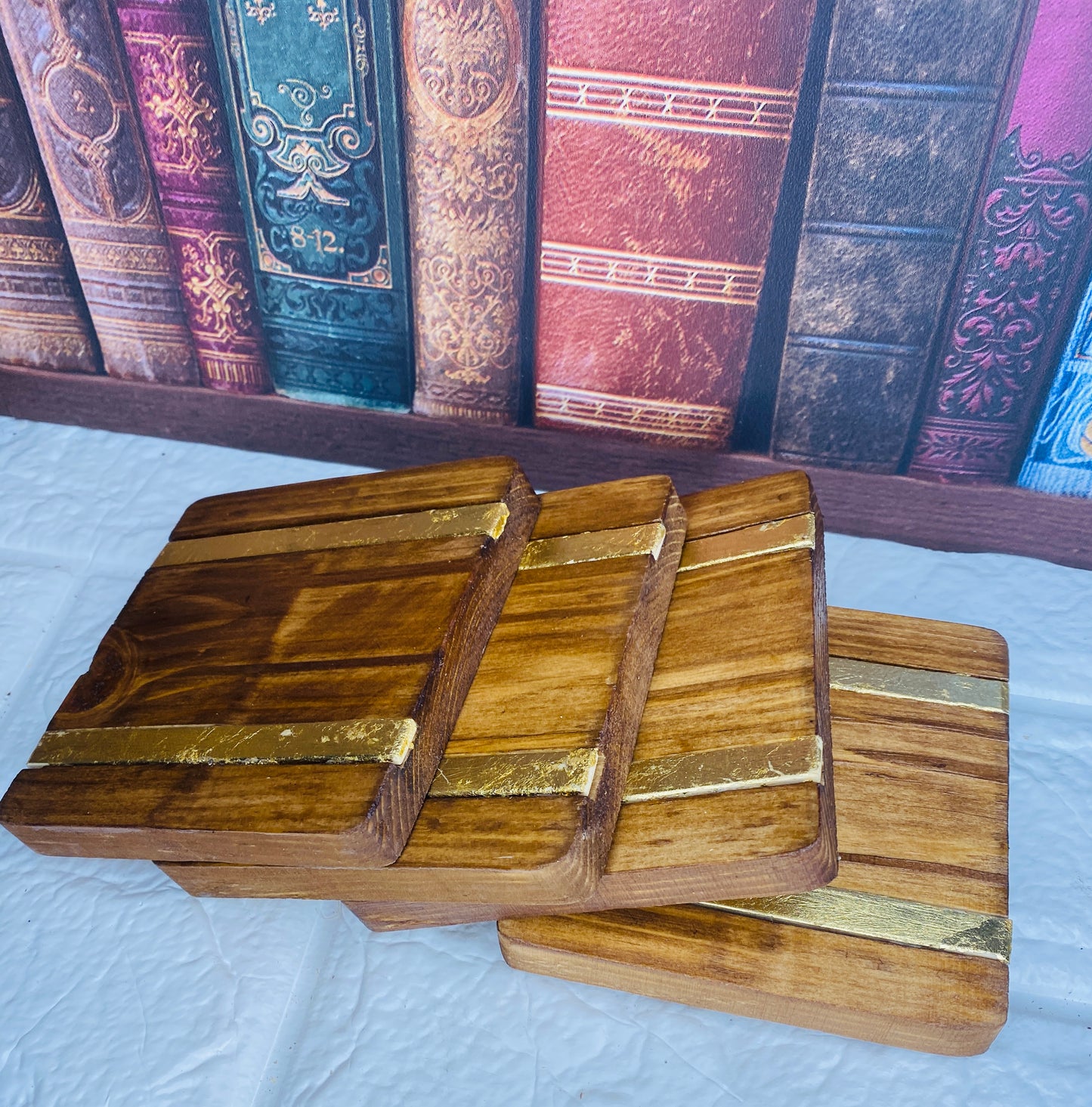 Chunky gold strip coasters x 4