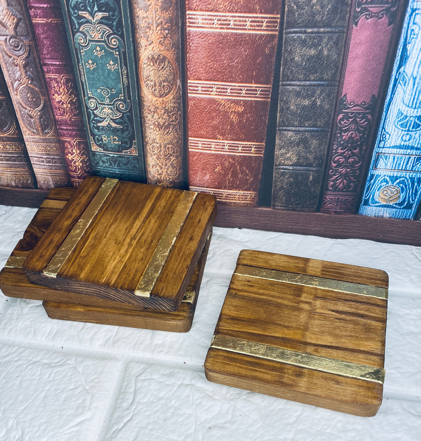 Chunky gold strip coasters x 4