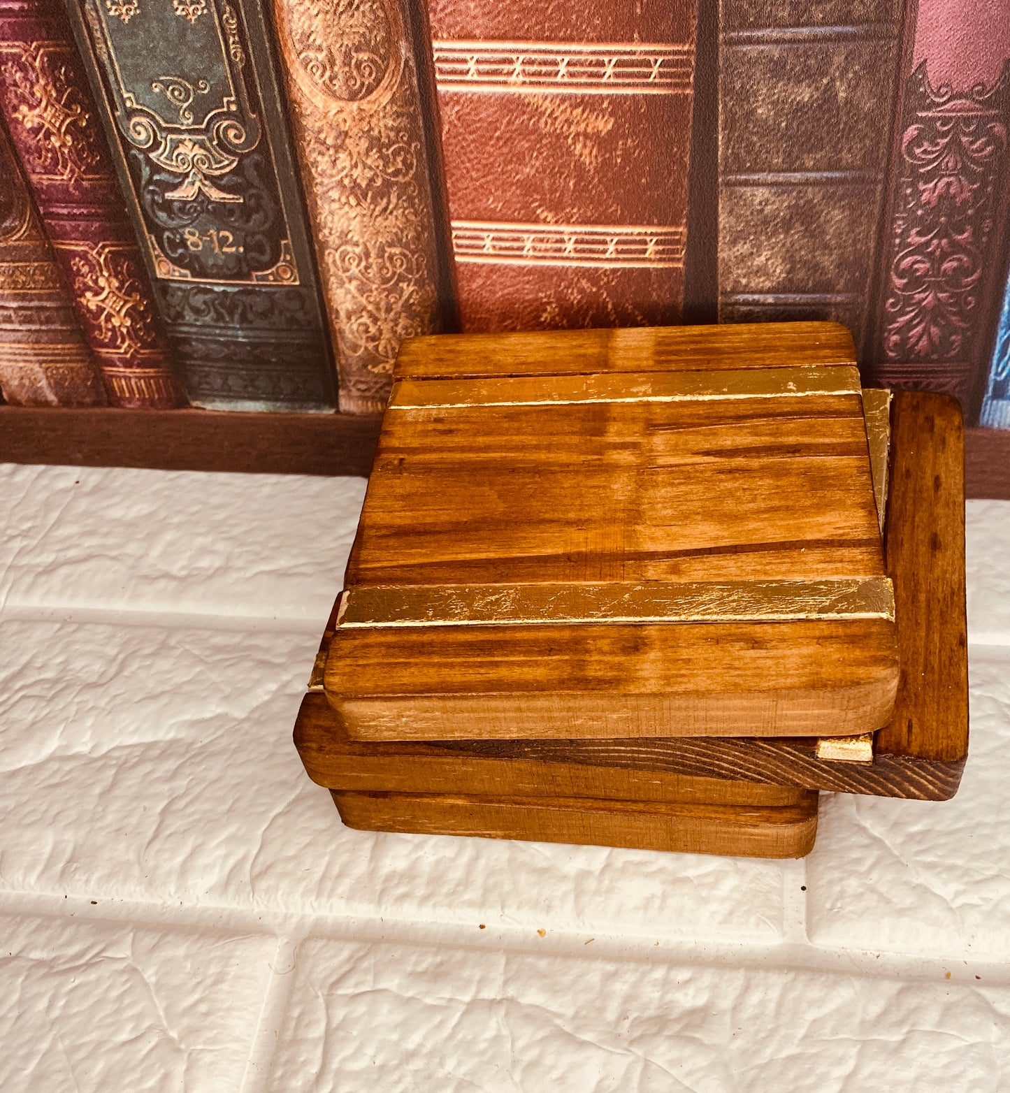 Chunky gold strip coasters x 4