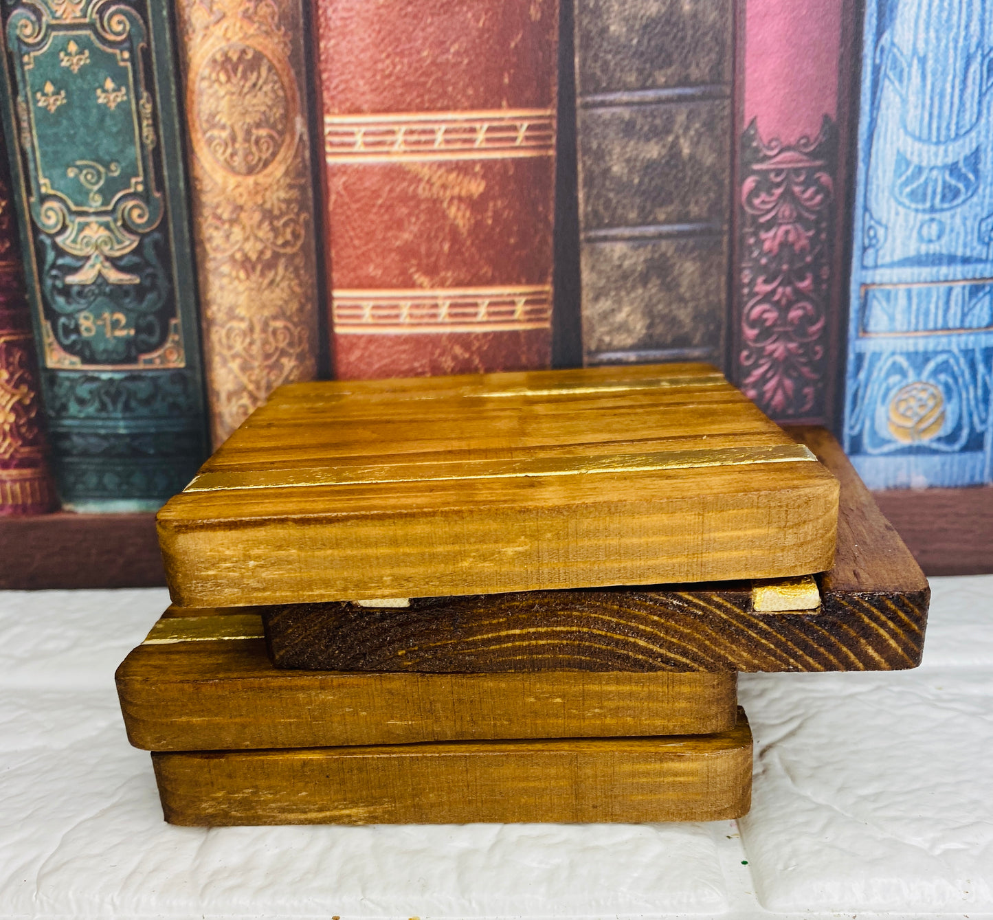 Chunky gold strip coasters x 4