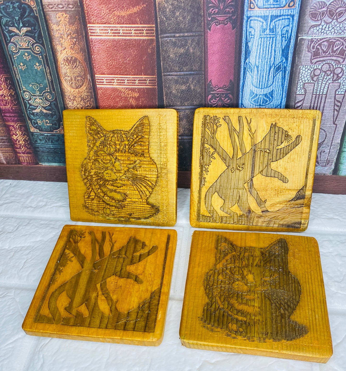 Cat Coasters gold tint x 4