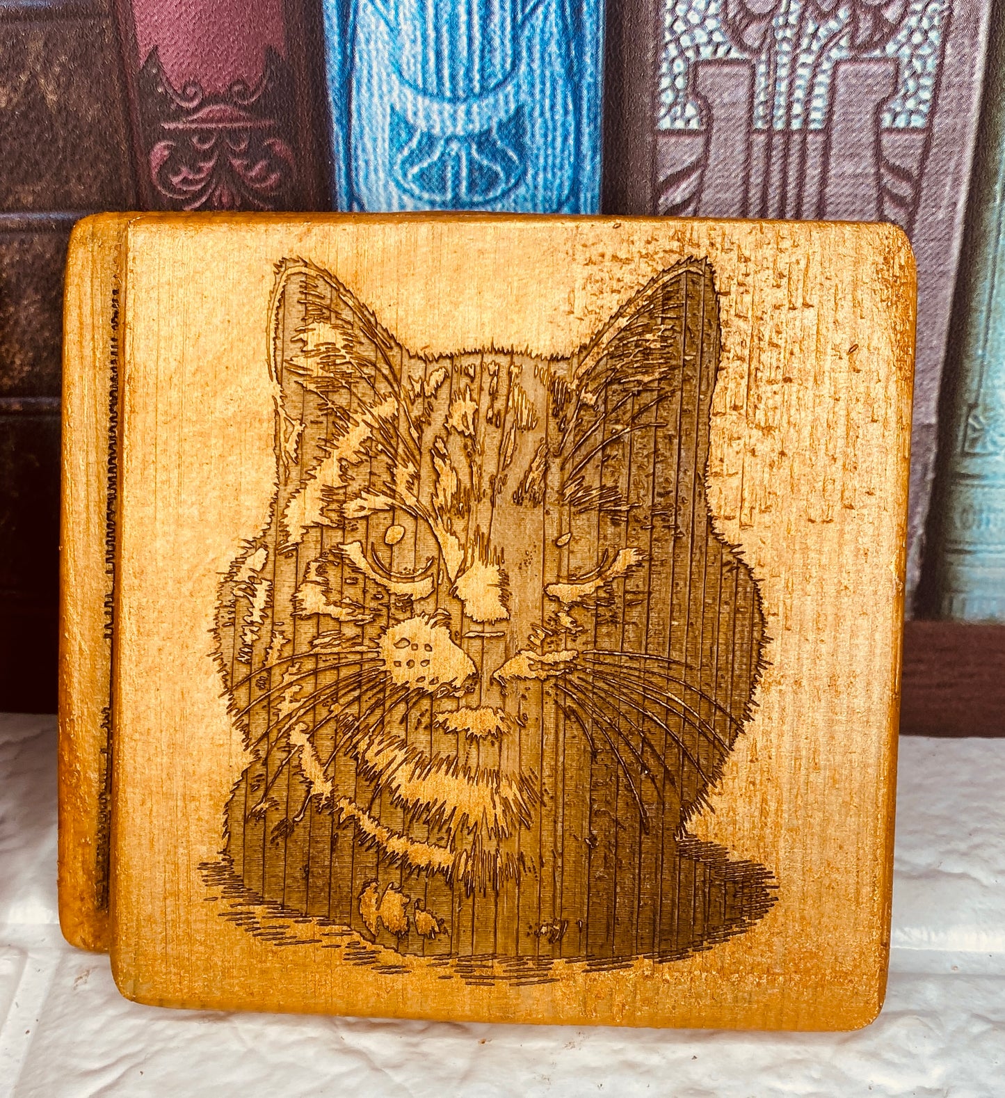 Cat Coasters gold tint x 4