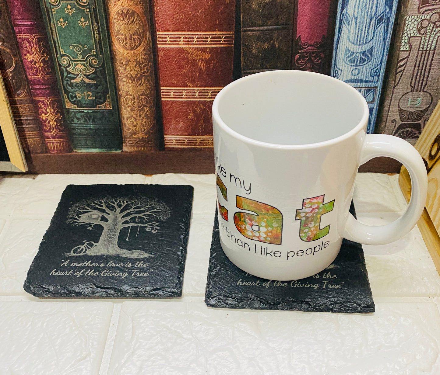 Family & Tree Slate Coasters x 4