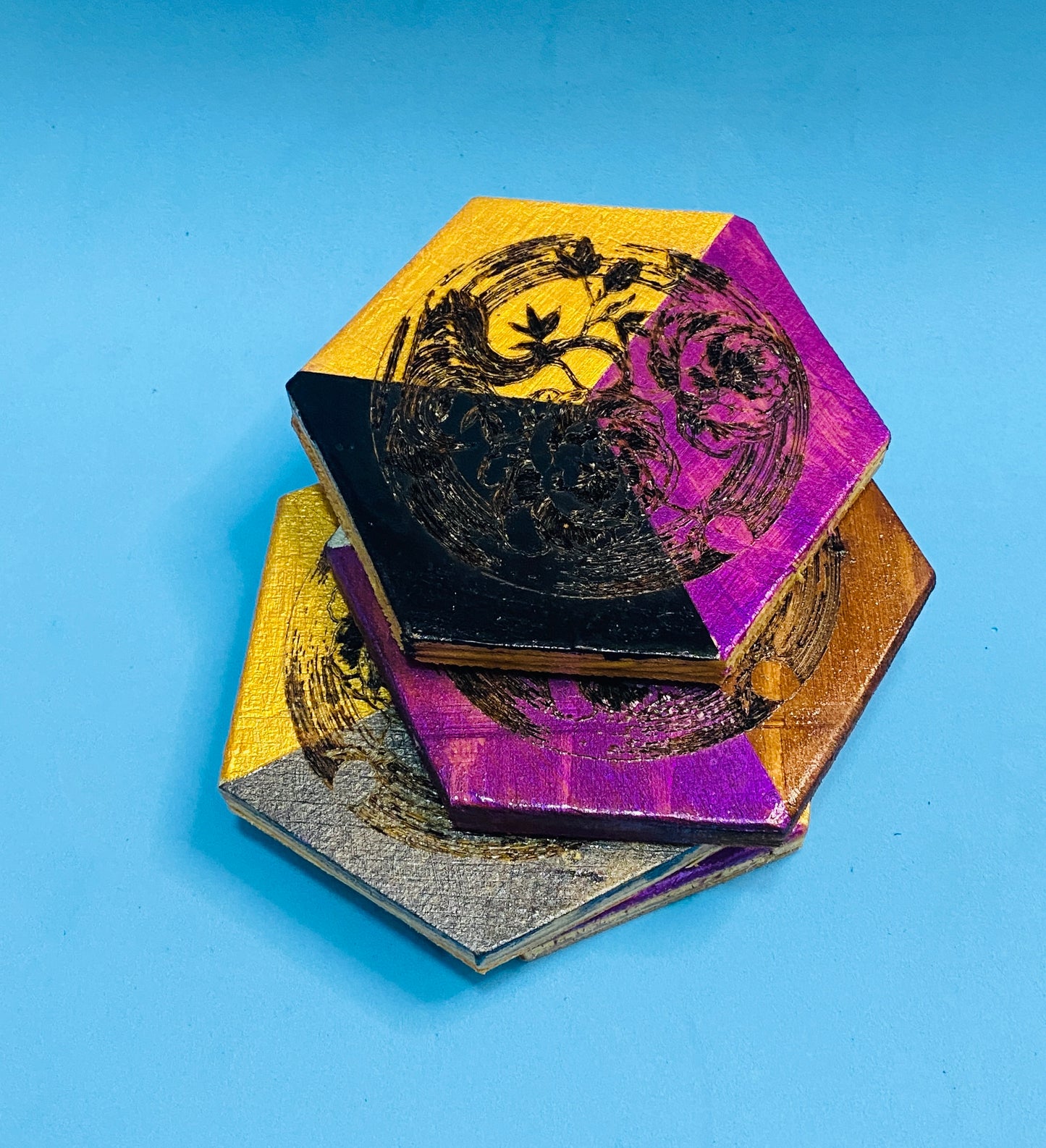 hexagon tree of life coasters