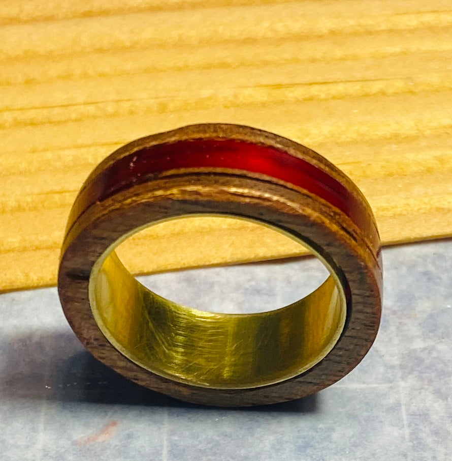 mahogany ring with red inlay