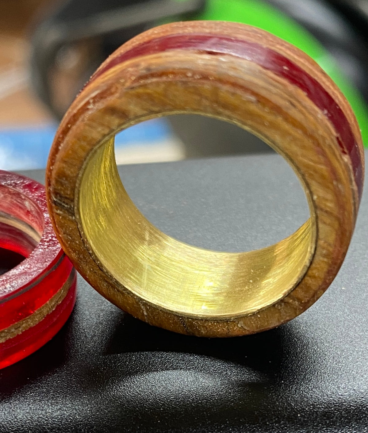 mahogany ring with red inlay