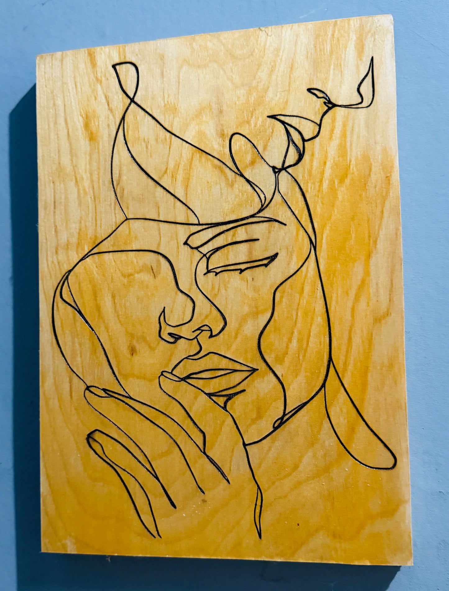 Line Art Love, Laser Engraved on Wood,