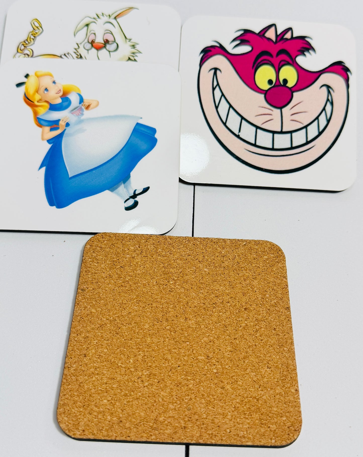 🌈 Alice in Wonderland Coaster Set – Colourful Fantasy Gift (Set of 4)