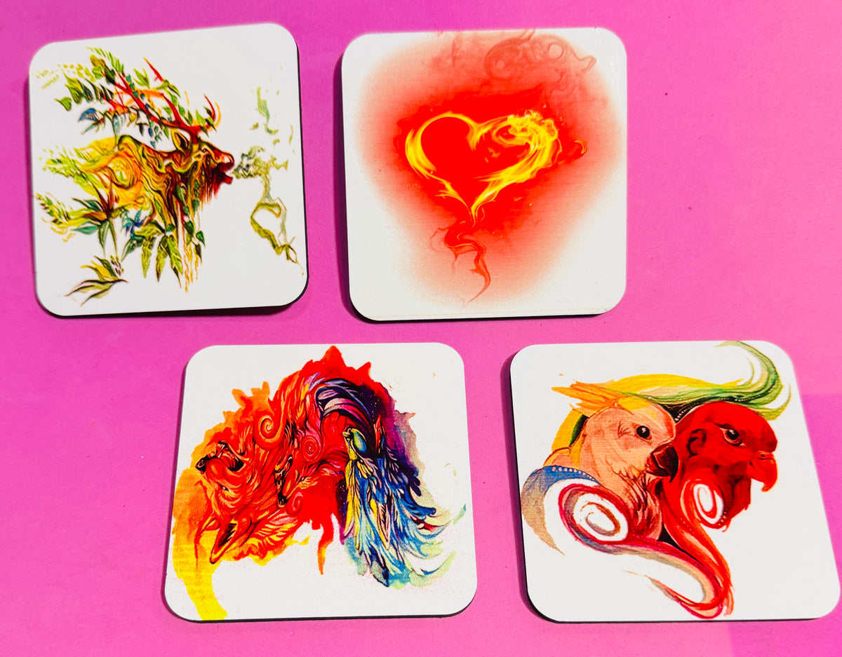 🔥 One-Off Abstract Wildlife Coaster Set – Handmade & Bold