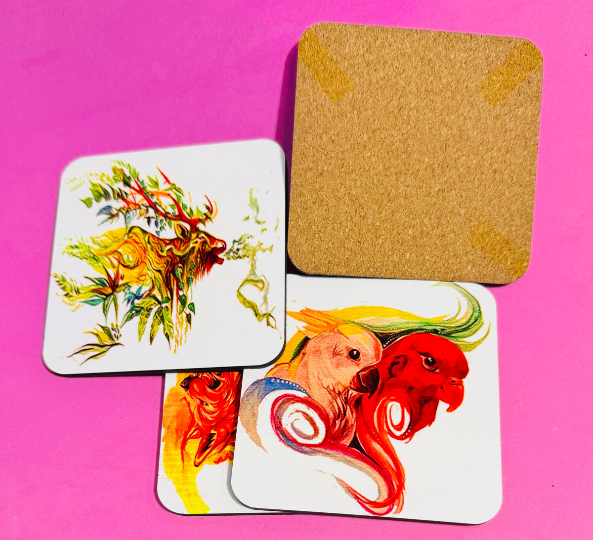 🔥 One-Off Abstract Wildlife Coaster Set – Handmade & Bold