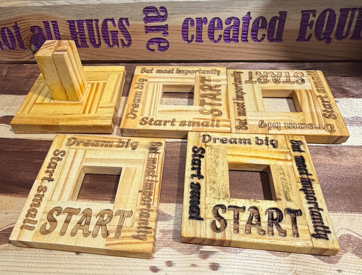 Handmade Inspirational Wooden Coaster Set with Stand