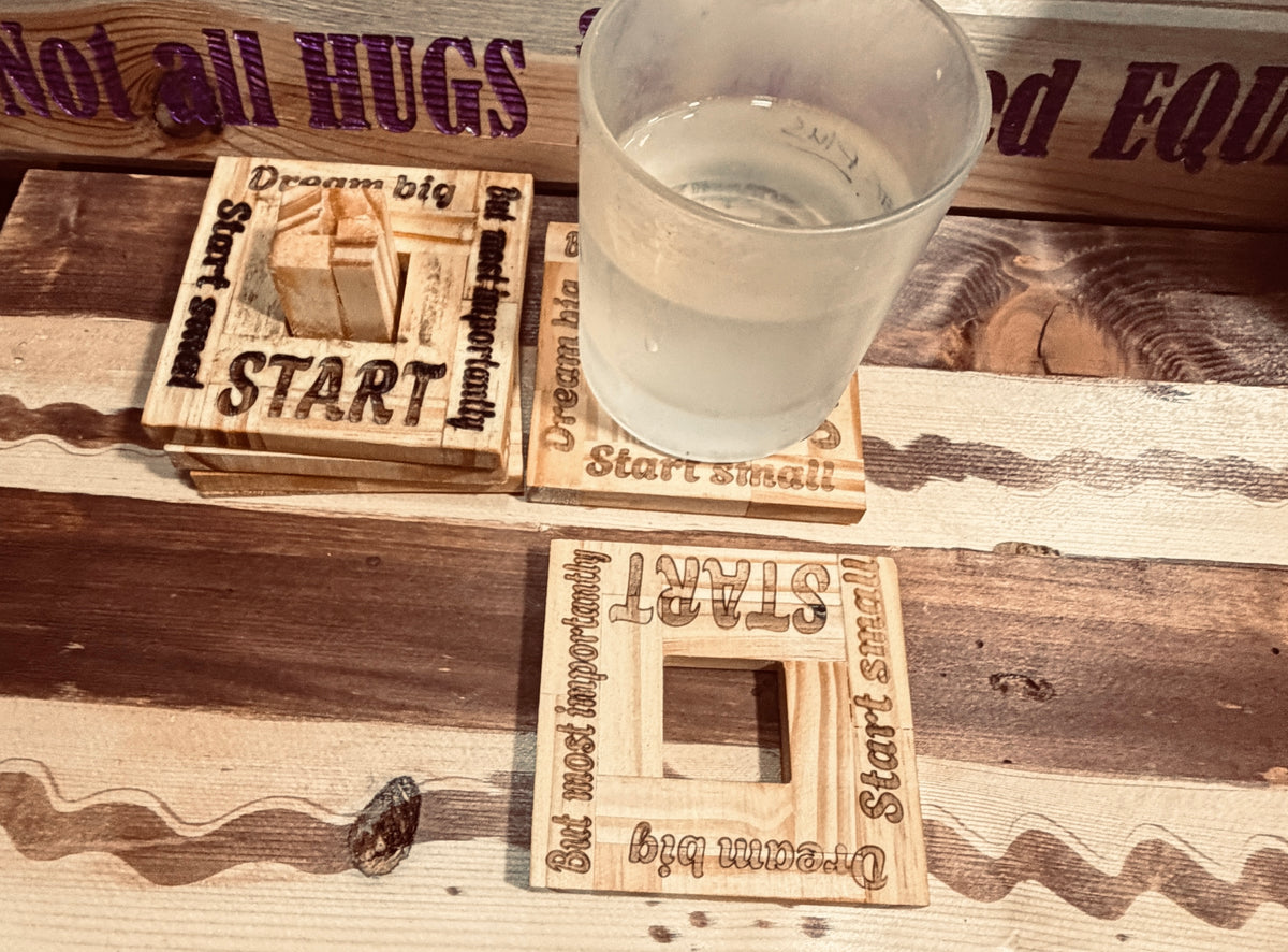 Handmade Inspirational Wooden Coaster Set with Stand