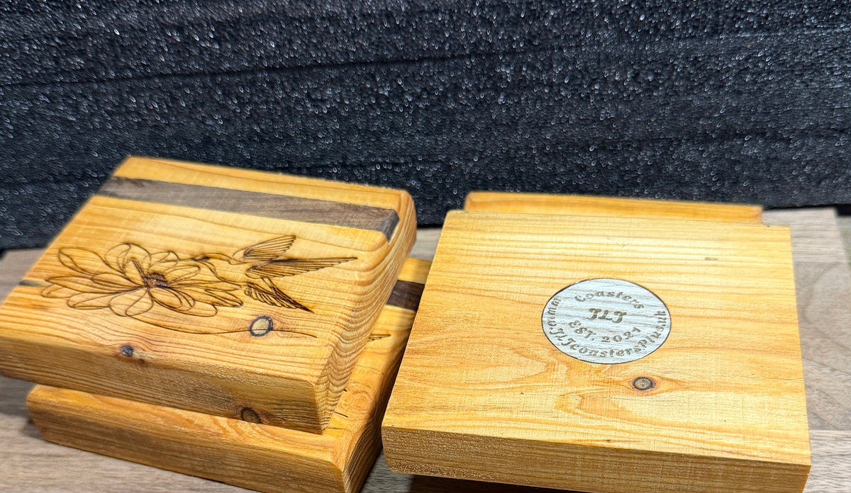🌿 Hummingbird Chunky Wooden Coasters – Handmade & Laser Engraved