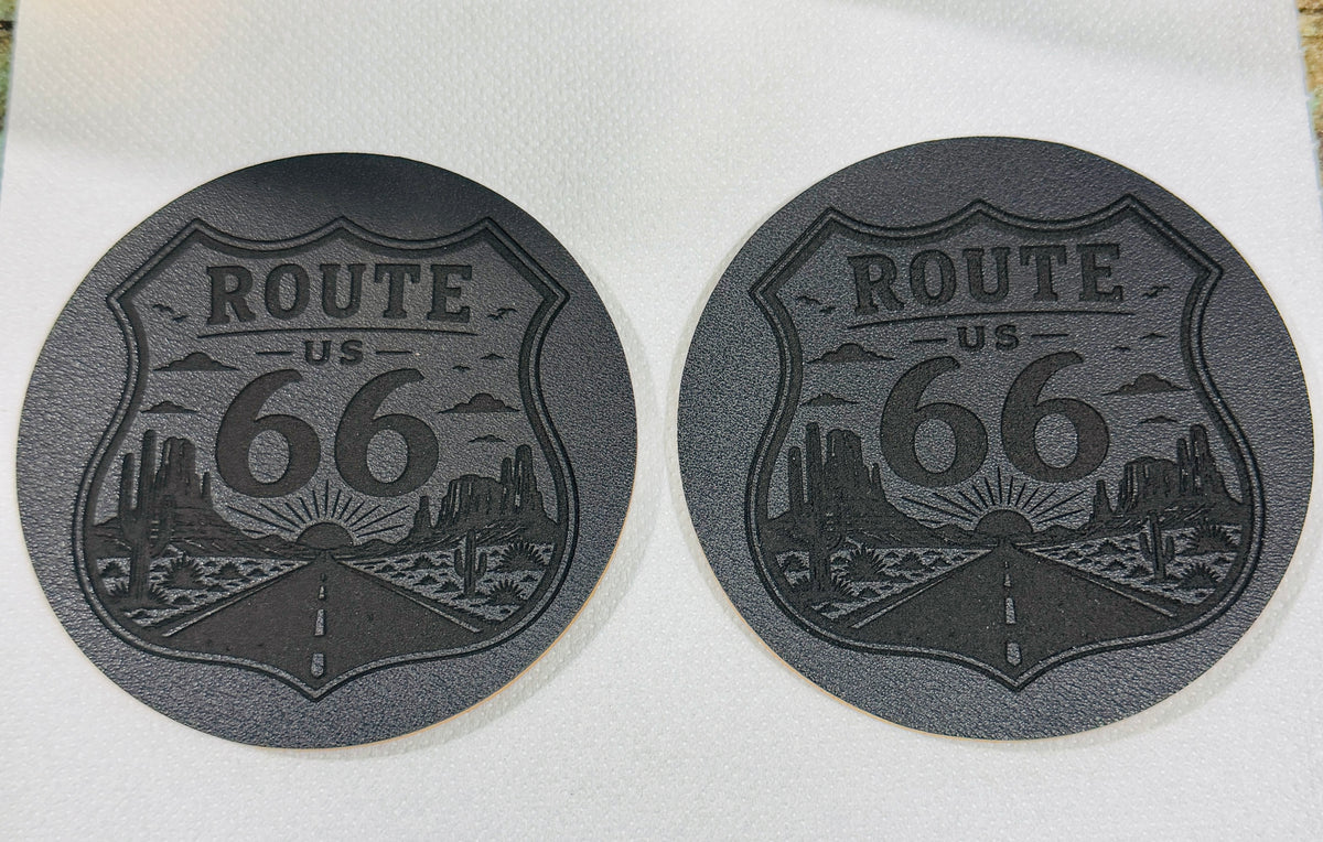 Route 66 Leather on Cork Coaster Set – Set of 4