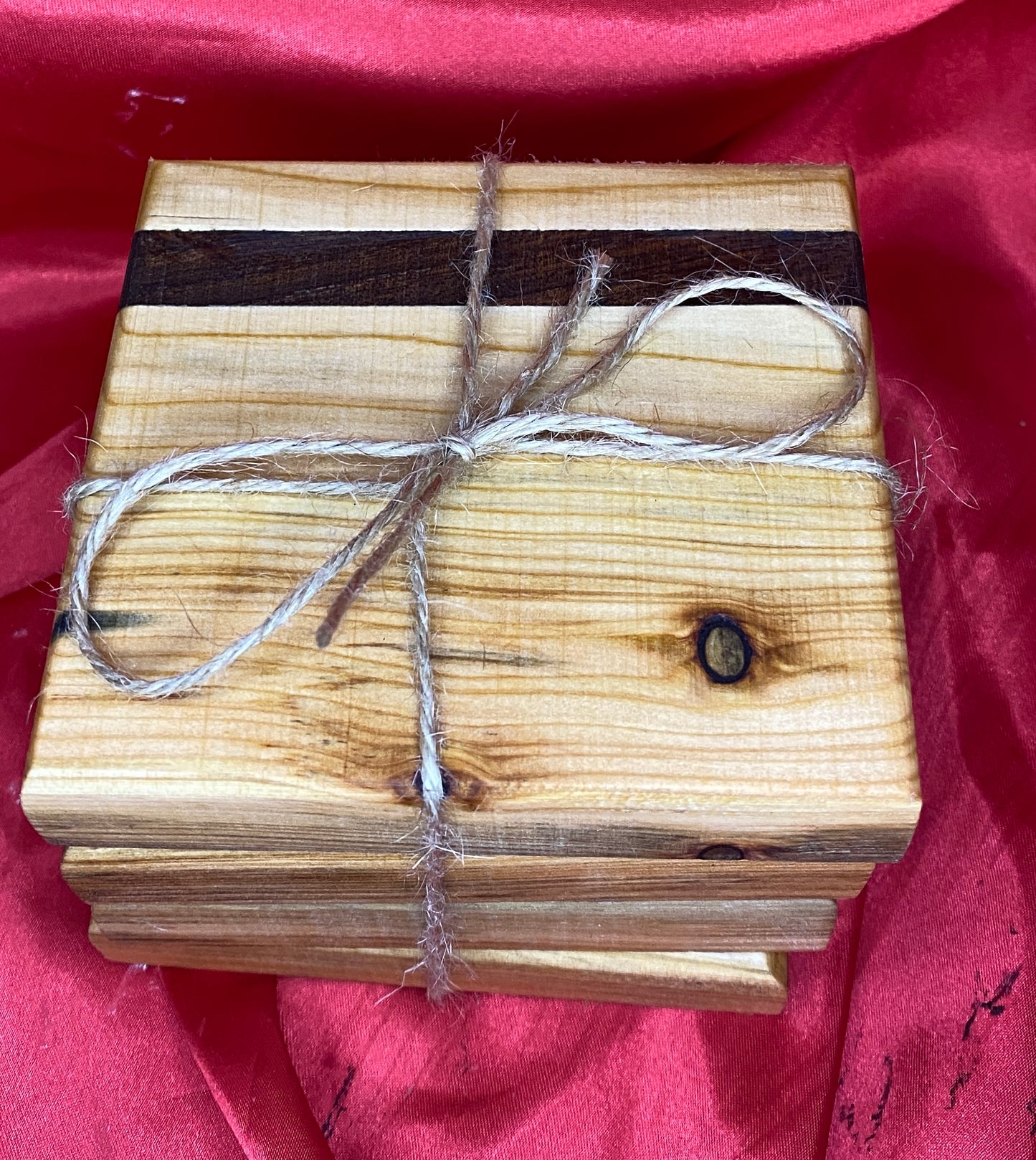 Wood coasters with polycarbonate strip. x4