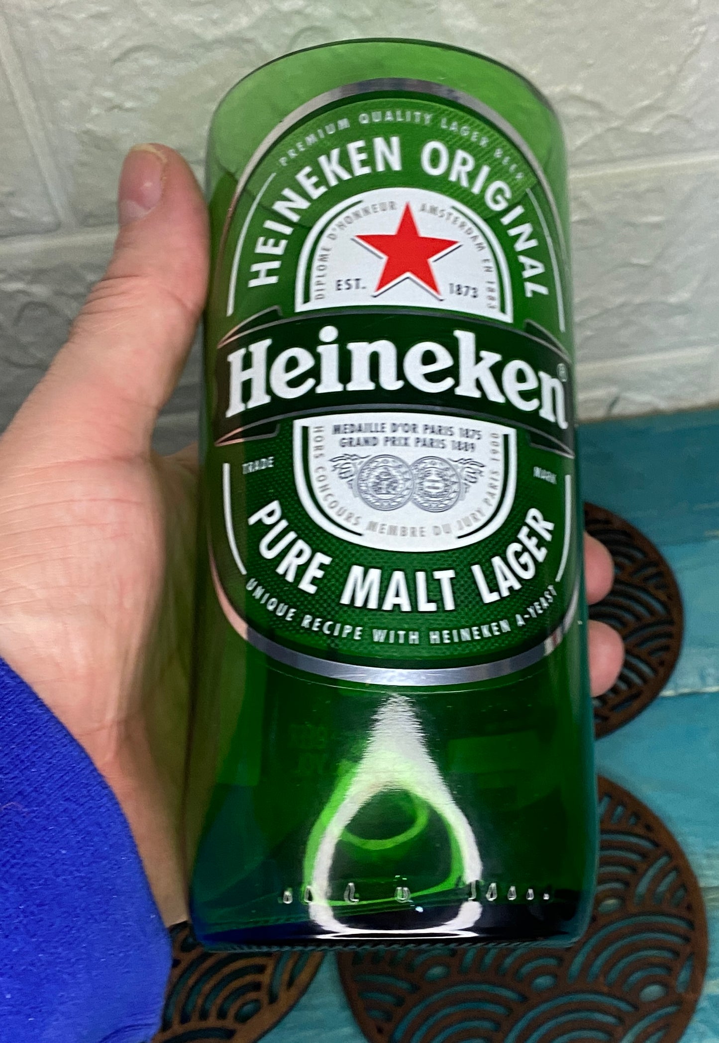 Heineken glass made from beer bottle