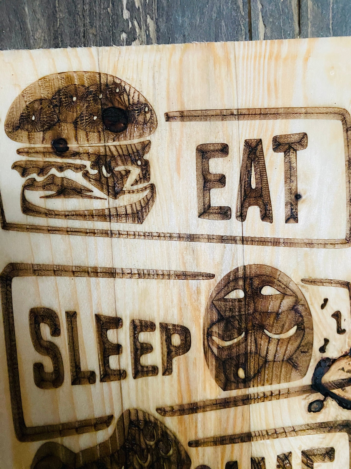 Handmade upcycled wood, wall art. gamer, x box, play, Laser engraved.