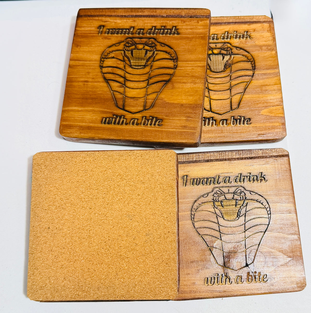 š āI Want a Drink⦠With a Biteā Snake Coasters (Set of 4)