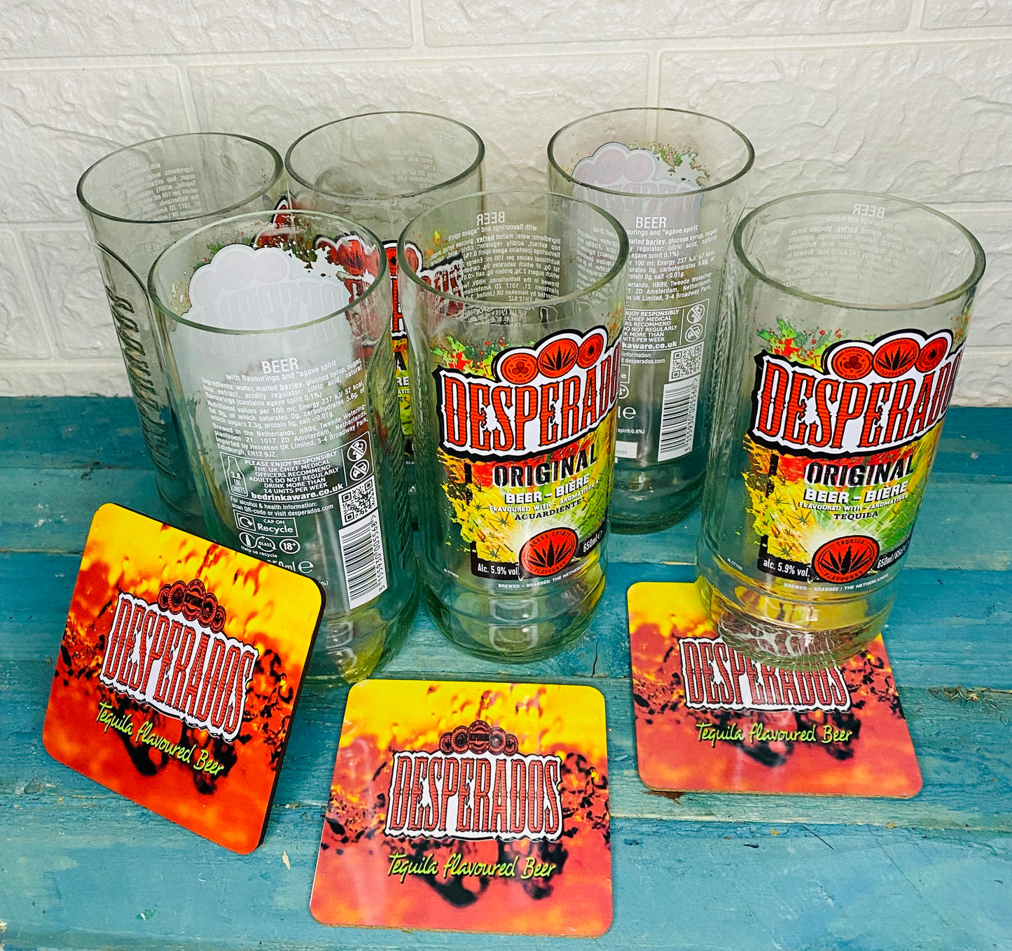 Handmade Desperado Beer Glass from Bottle with free coaster