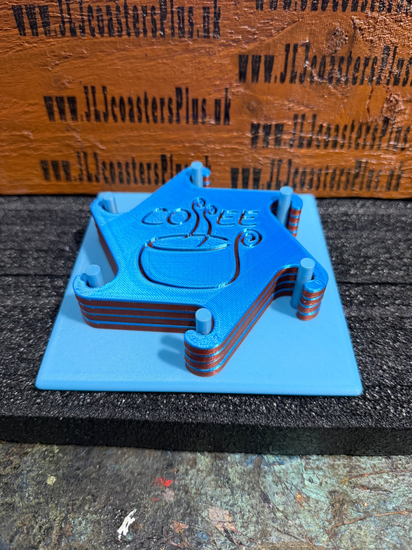 Interlock blue coffee coasters 3D printed x 4