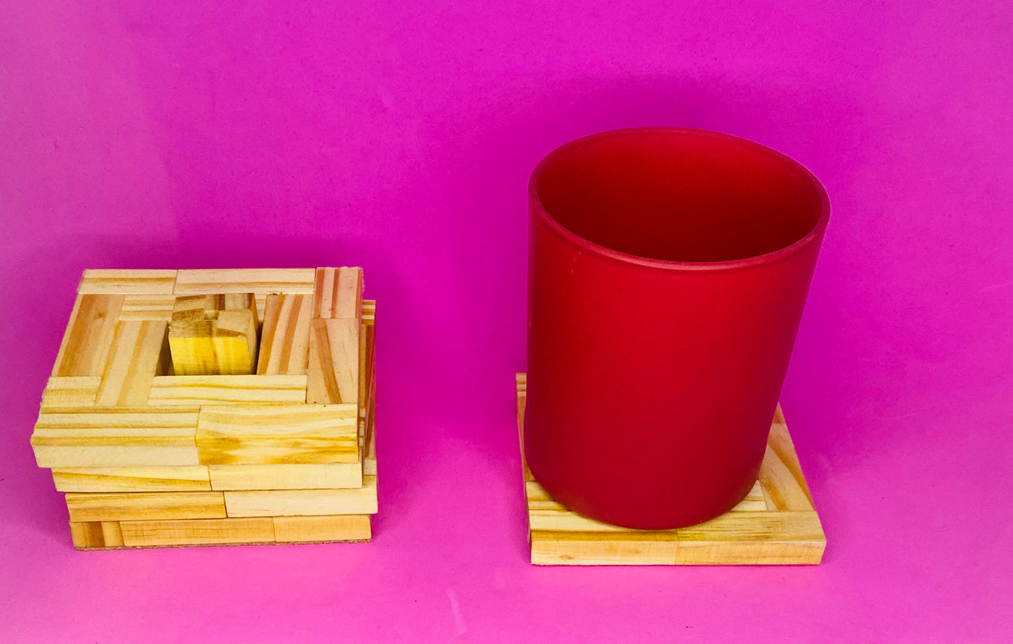 wood block coasters with holder