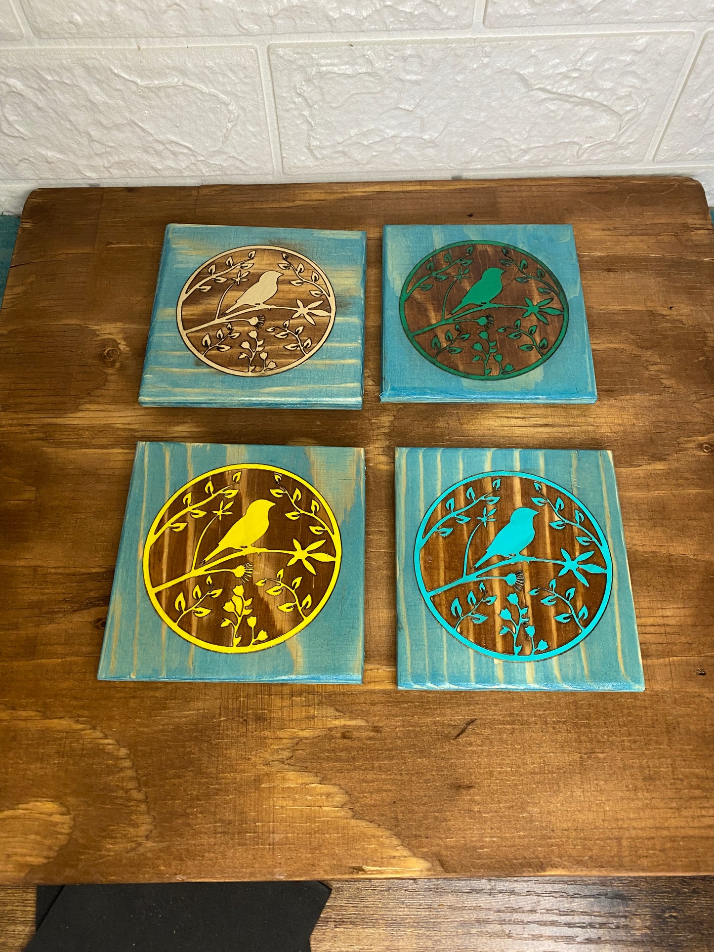 Bird tree coasters. Handmade.