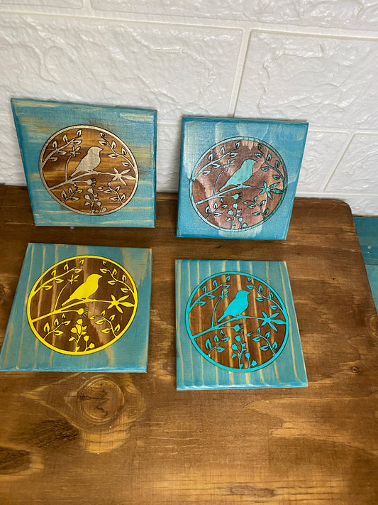 Bird tree coasters. Handmade.