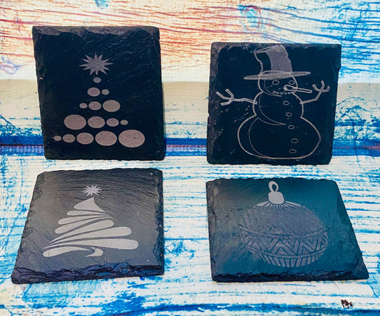 Christmas themed slate coasters x 4