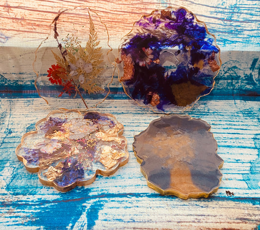 epoxy resin wildflowers x 4 coasters