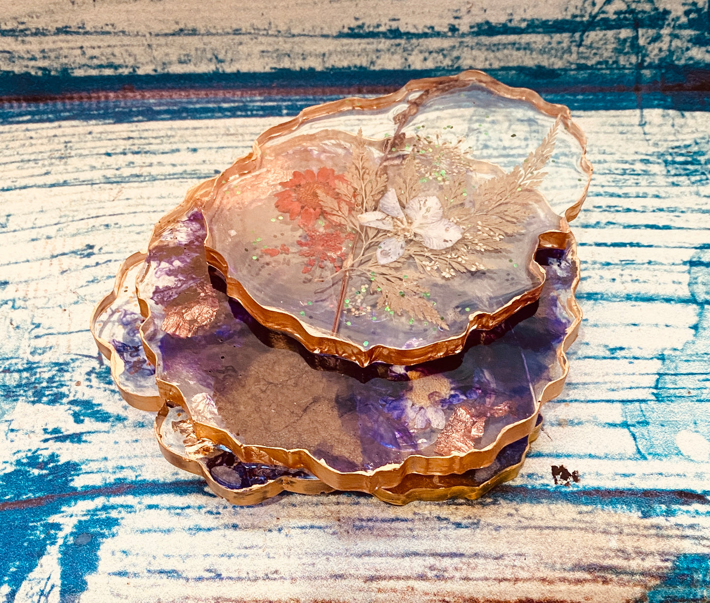 epoxy resin wildflowers x 4 coasters