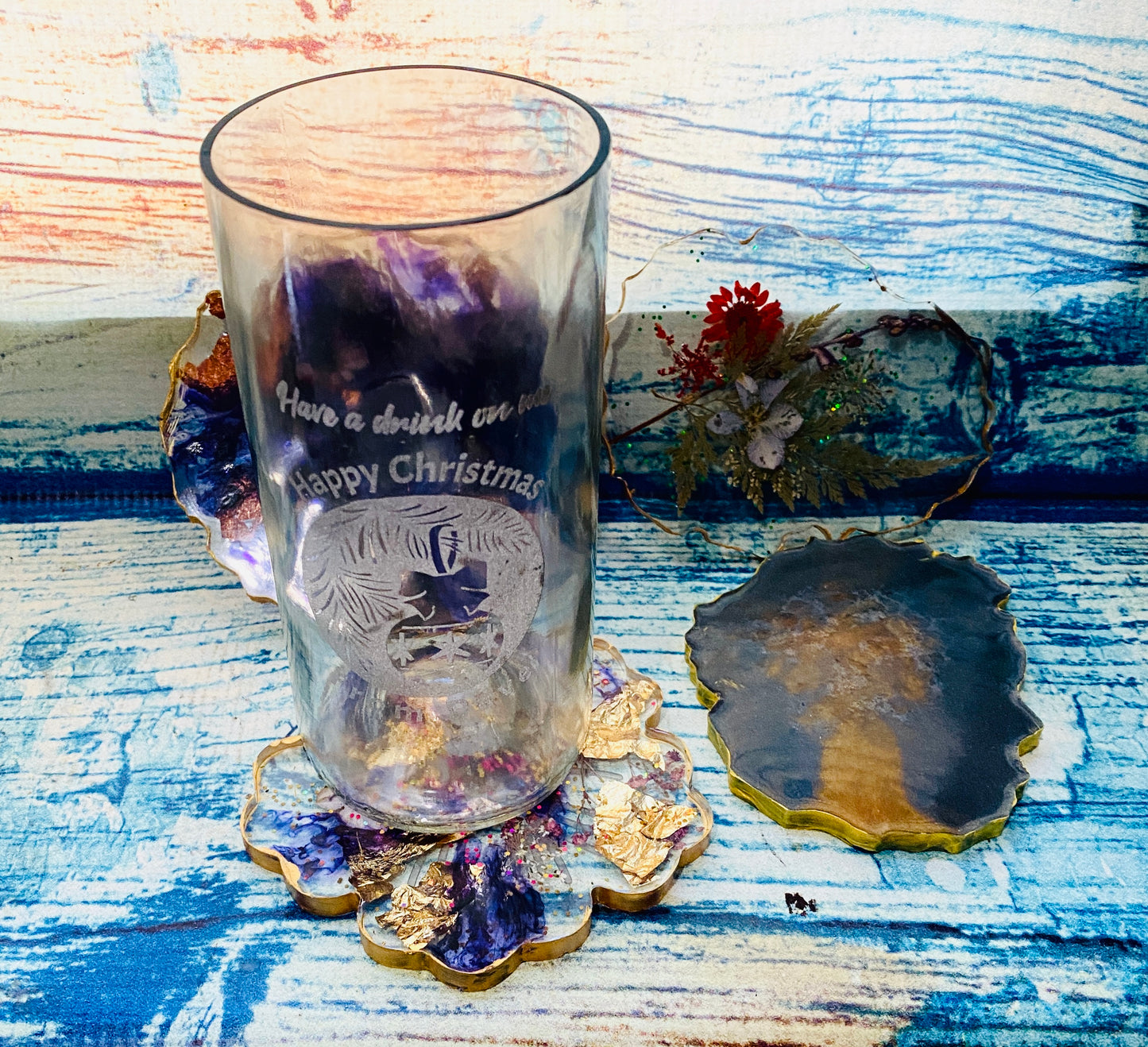 epoxy resin wildflowers x 4 coasters