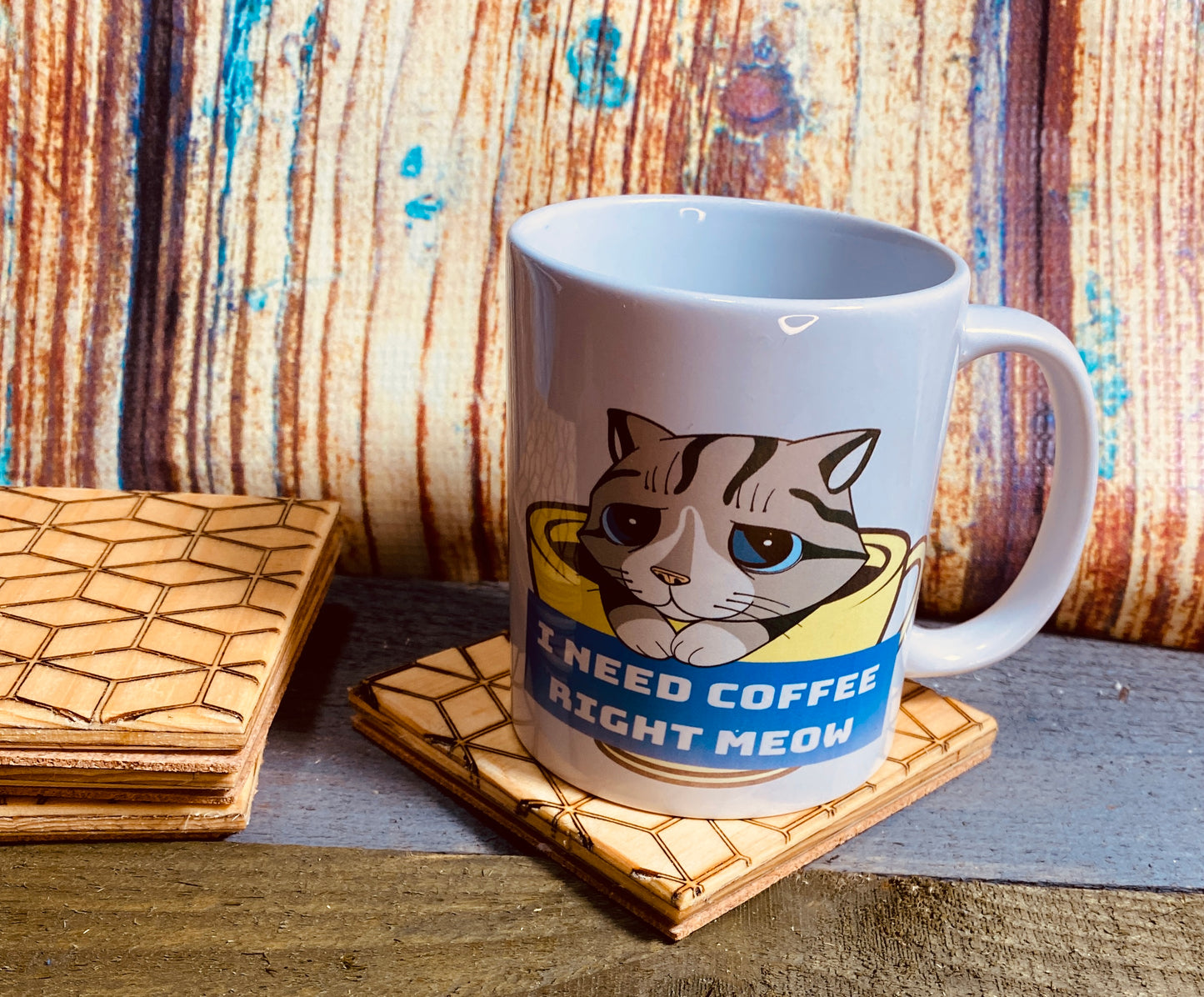 Wood coasters with geometric square pattern lasered on x4